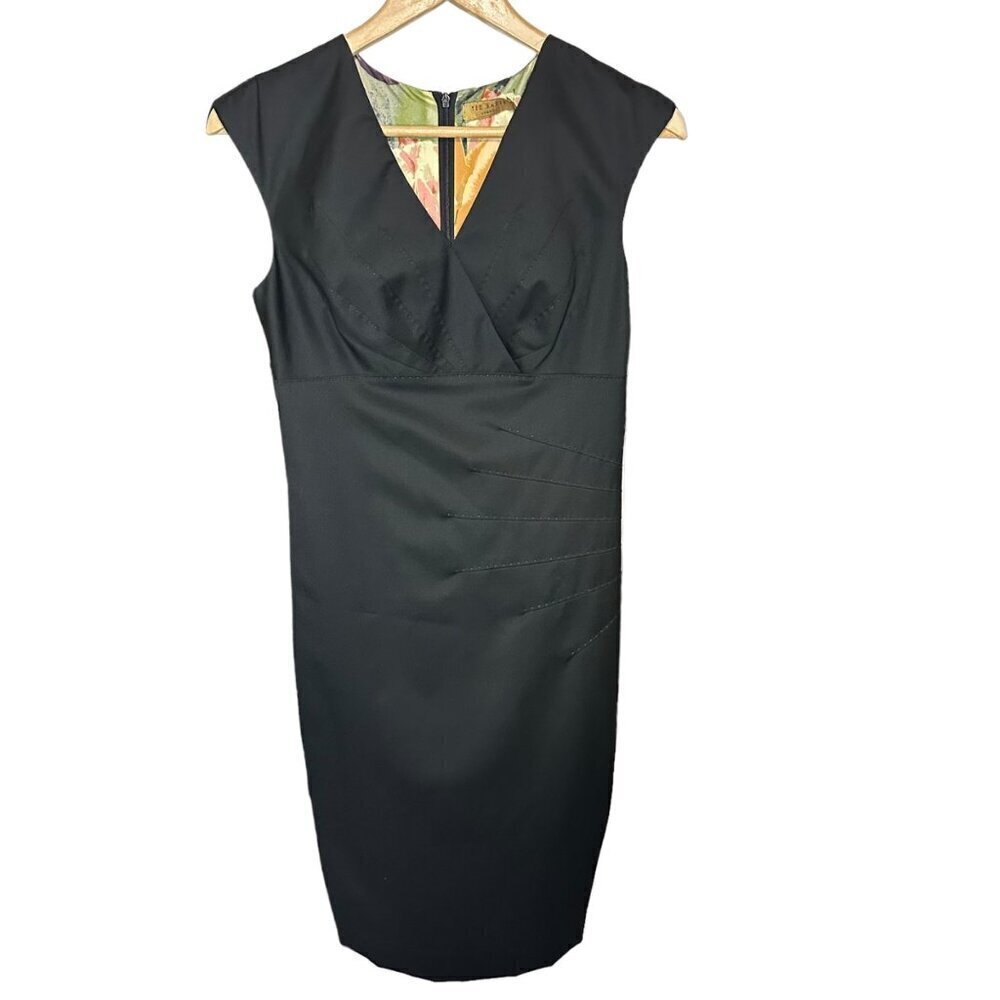 NWT Ted‎ Baker London Black Sleeveless V-Neck Cocktail Dress LBD Size 00